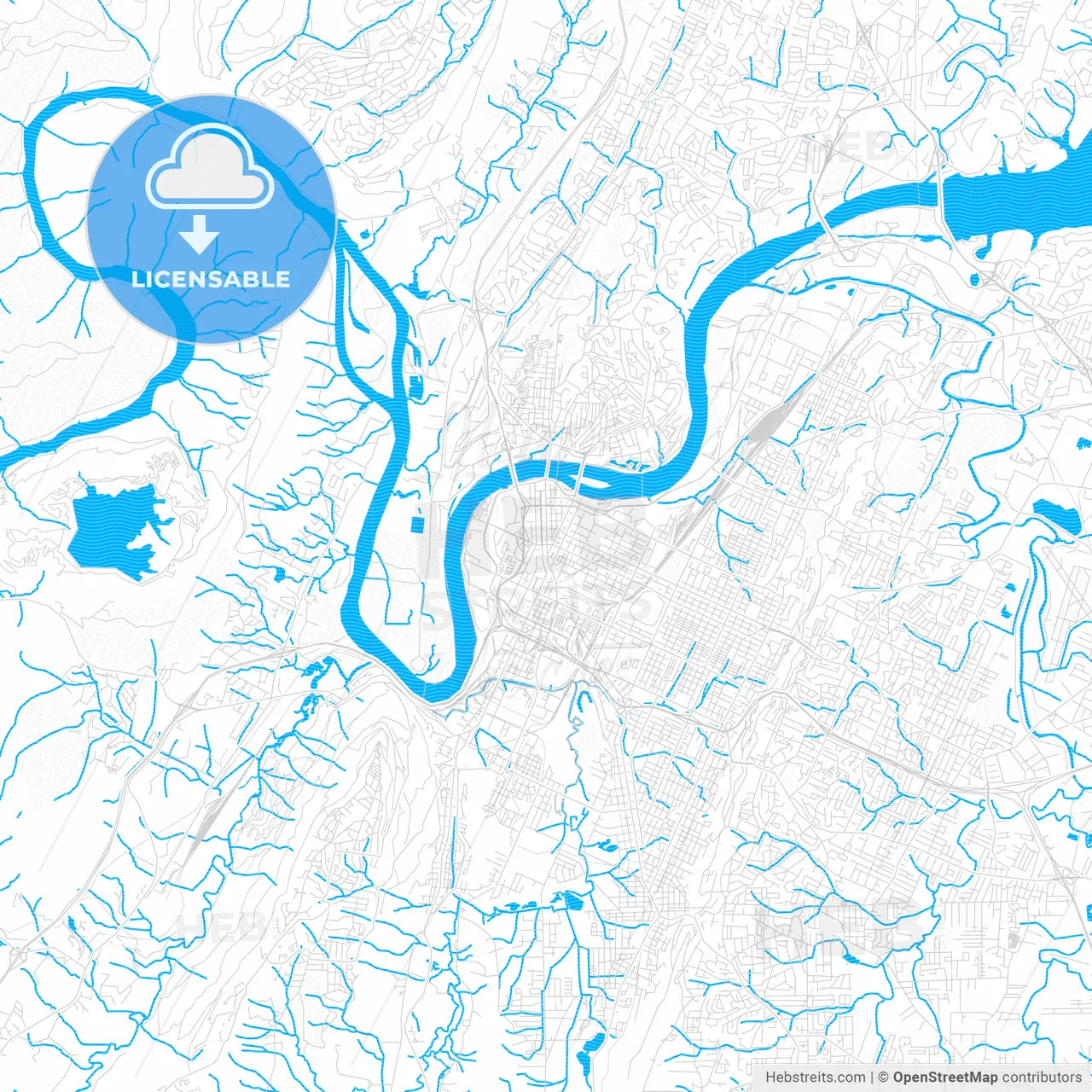 Chattanooga, Tennessee, United States, PDF vector map with water in focus