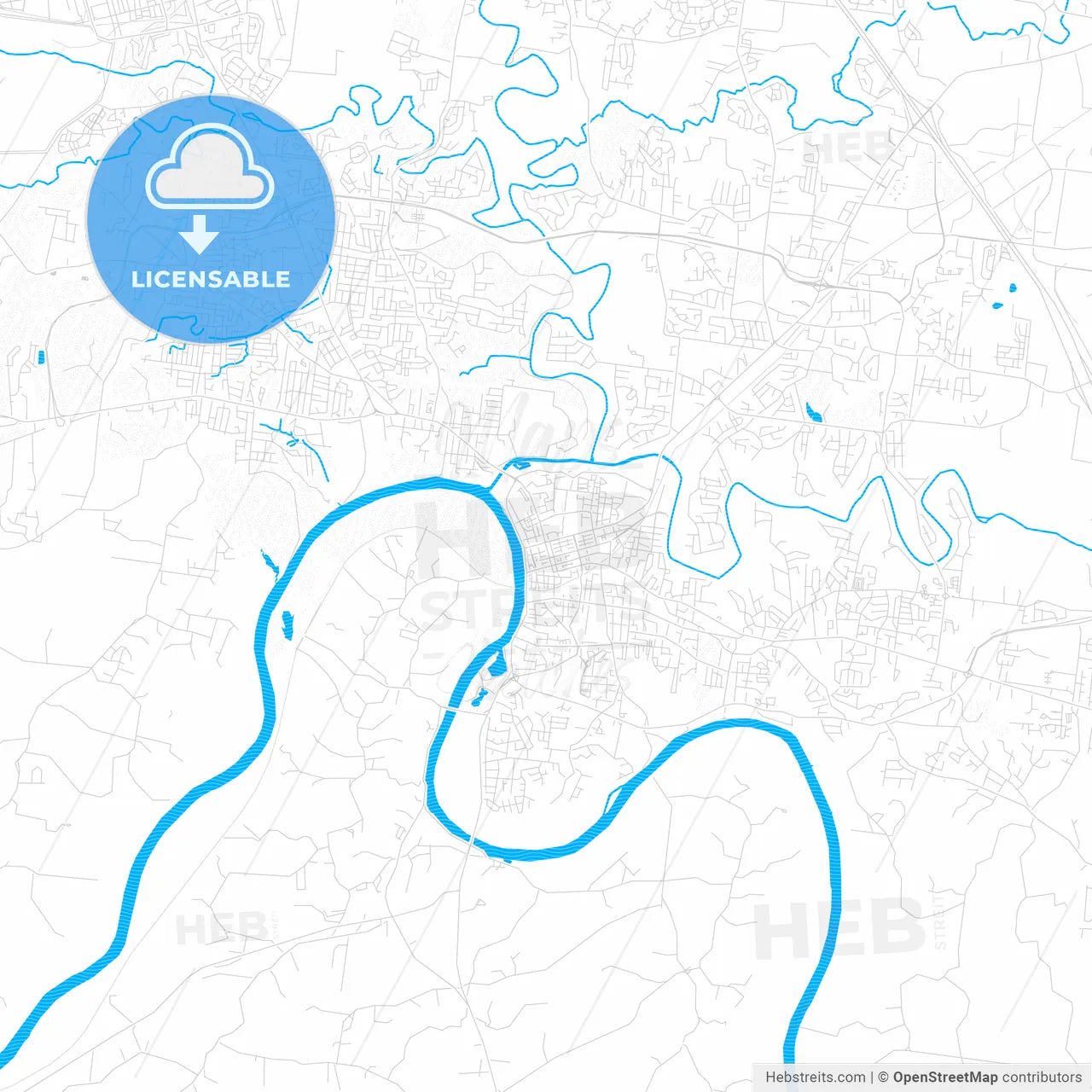 Clarksville, Tennessee, United States, PDF vector map with water in focus