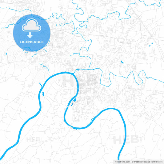 Clarksville, Tennessee, United States, PDF vector map with water in focus