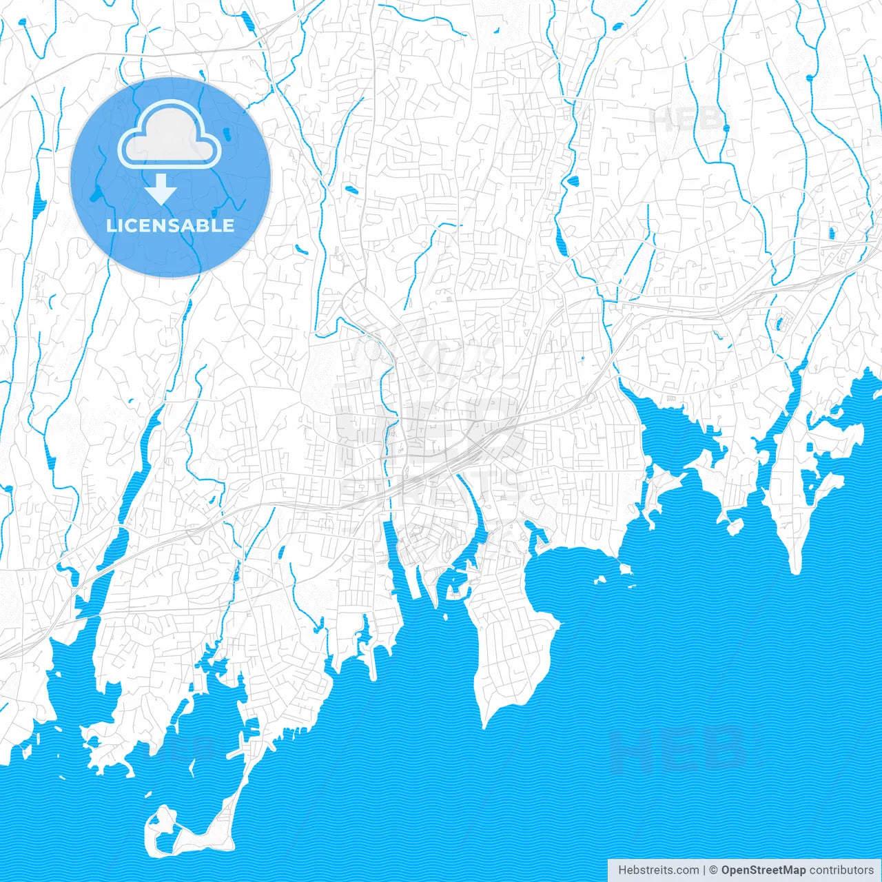 Stamford, Connecticut, United States, PDF vector map with water in focus