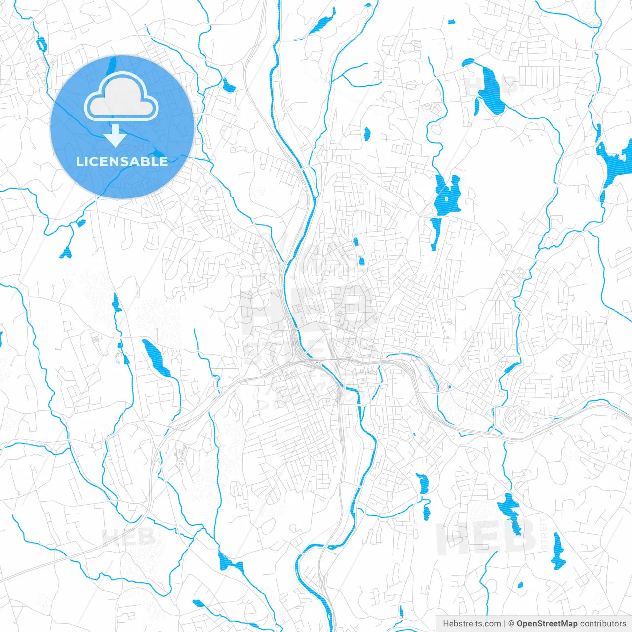 Waterbury, Connecticut, United States, PDF vector map with water in focus