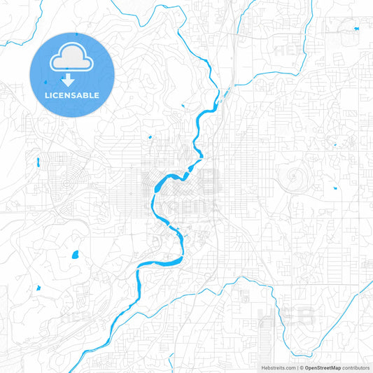 Bend, Oregon, United States, PDF vector map with water in focus