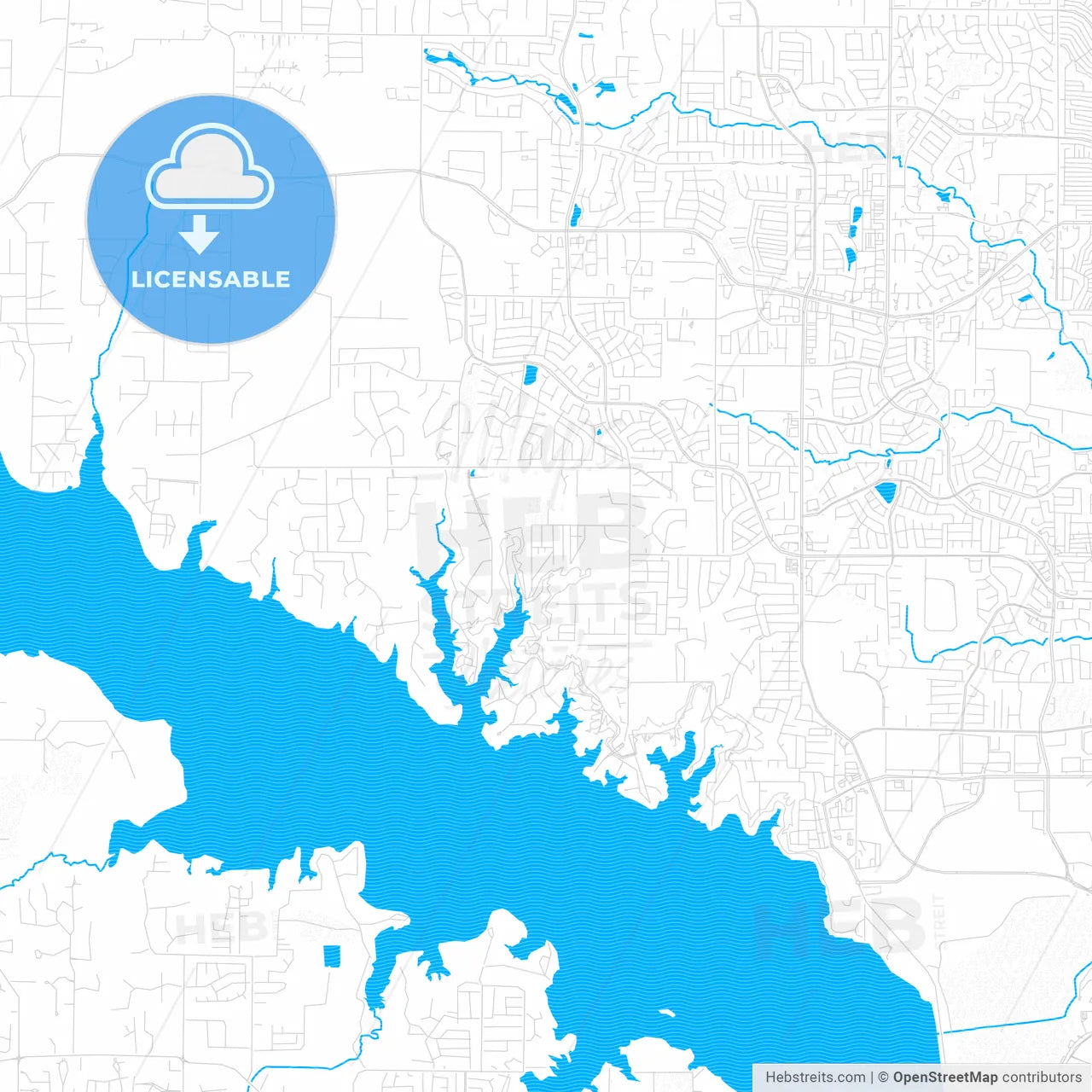 Flower Mound, Texas, United States, PDF vector map with water in focus