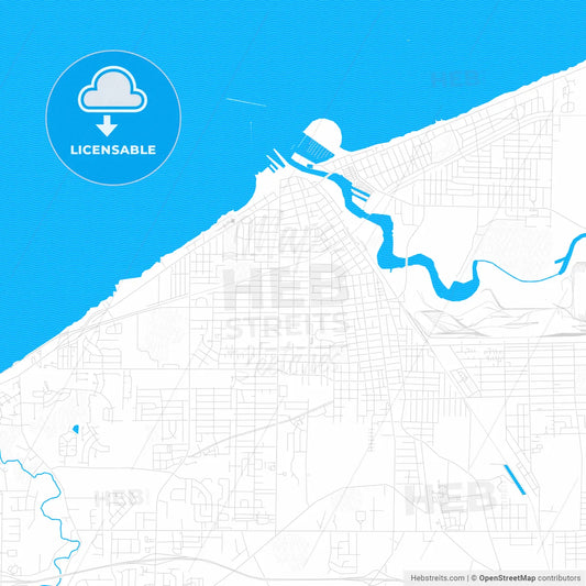 Lorain, Ohio, United States, PDF vector map with water in focus