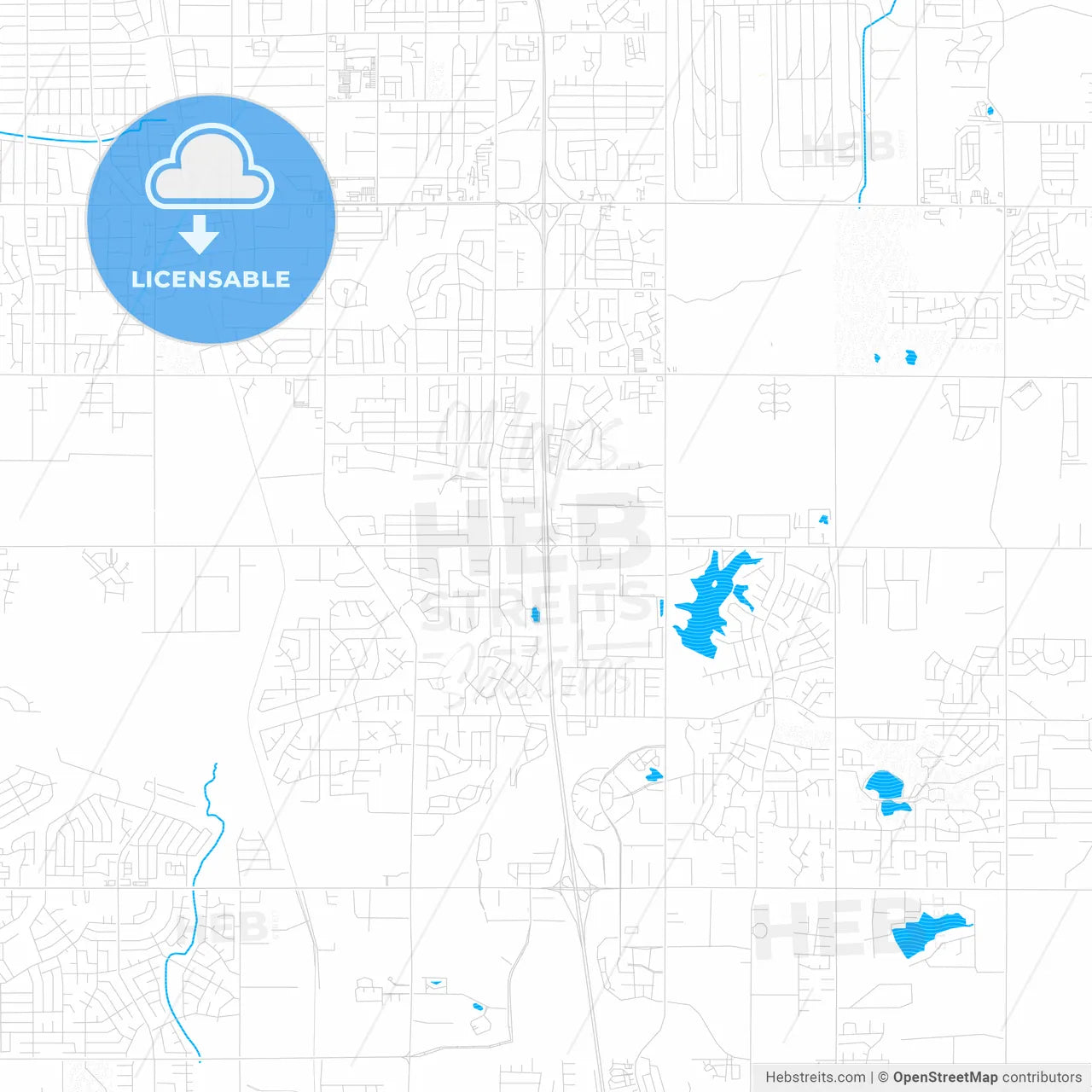 Southaven, Mississippi, United States, PDF vector map with water in focus