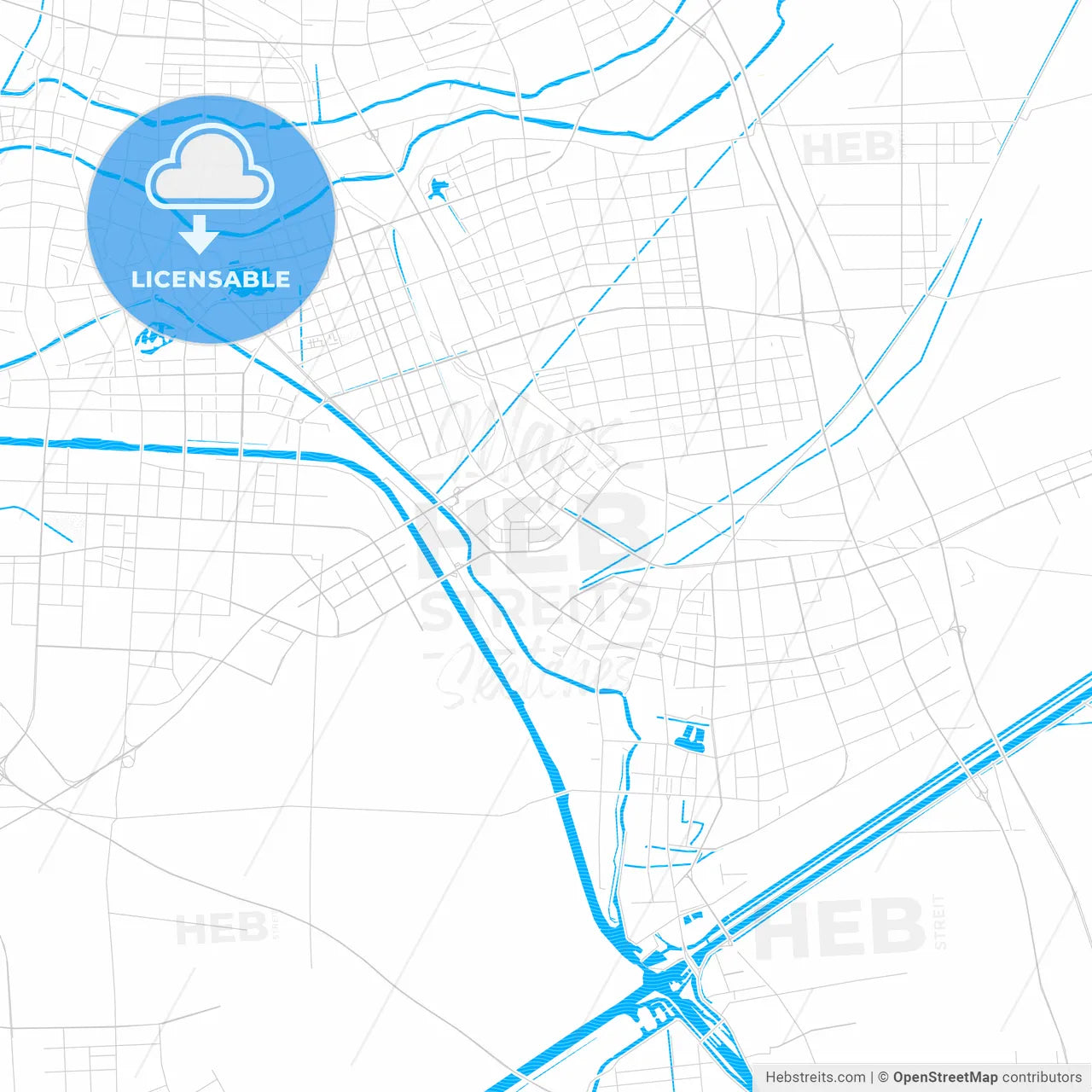 Huai an, China PDF vector map with water in focus