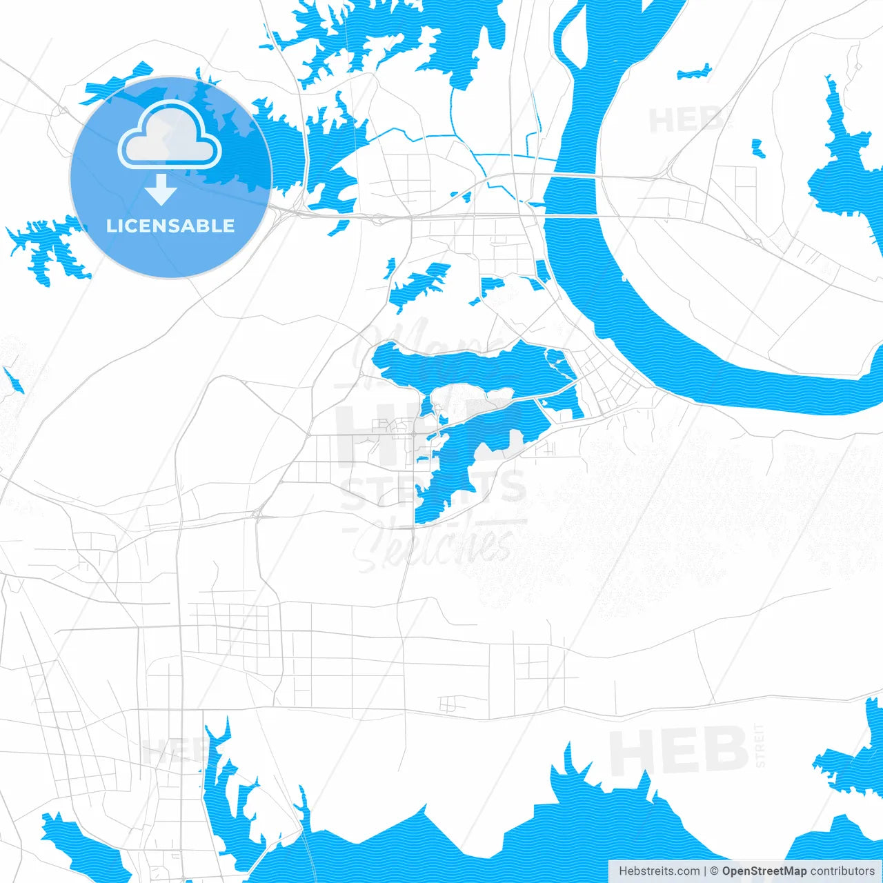 Huangshi, China PDF vector map with water in focus