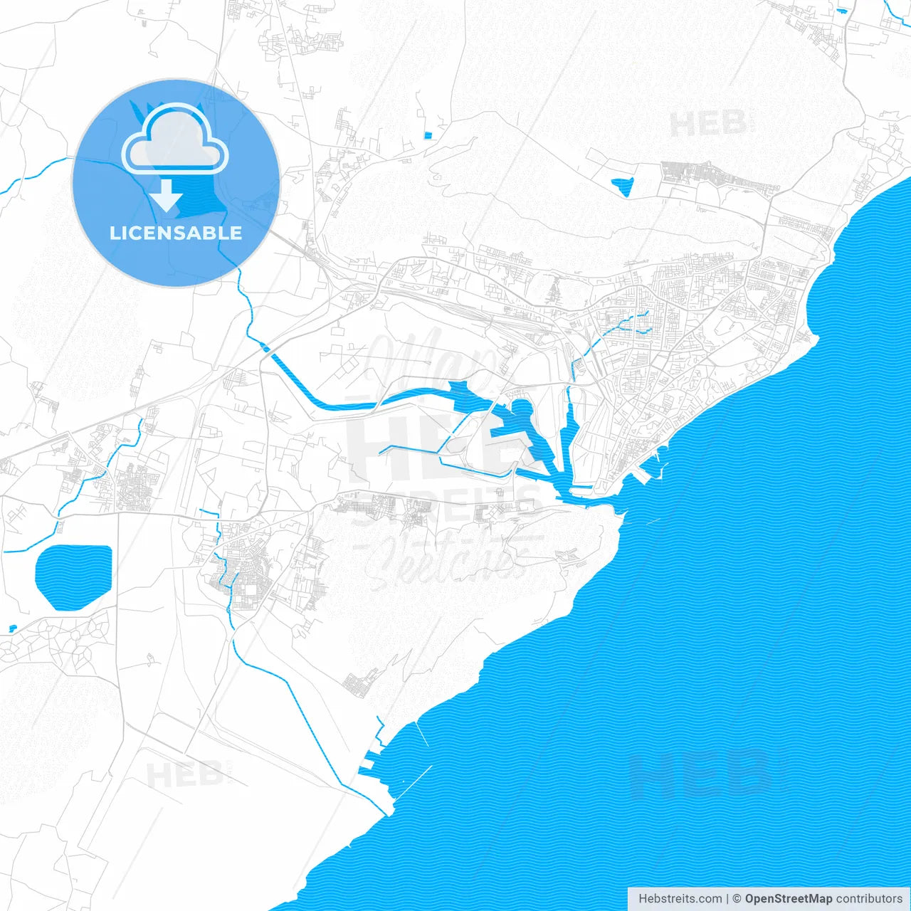 Visakhapatnam, India PDF vector map with water in focus