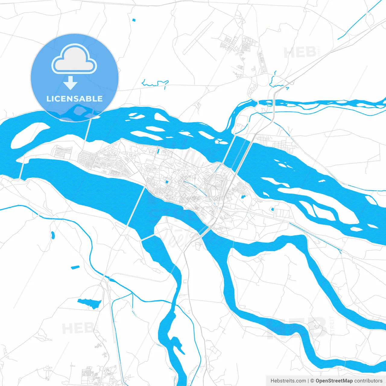 Cuttack, India PDF vector map with water in focus