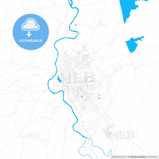Ujjain, India PDF vector map with water in focus