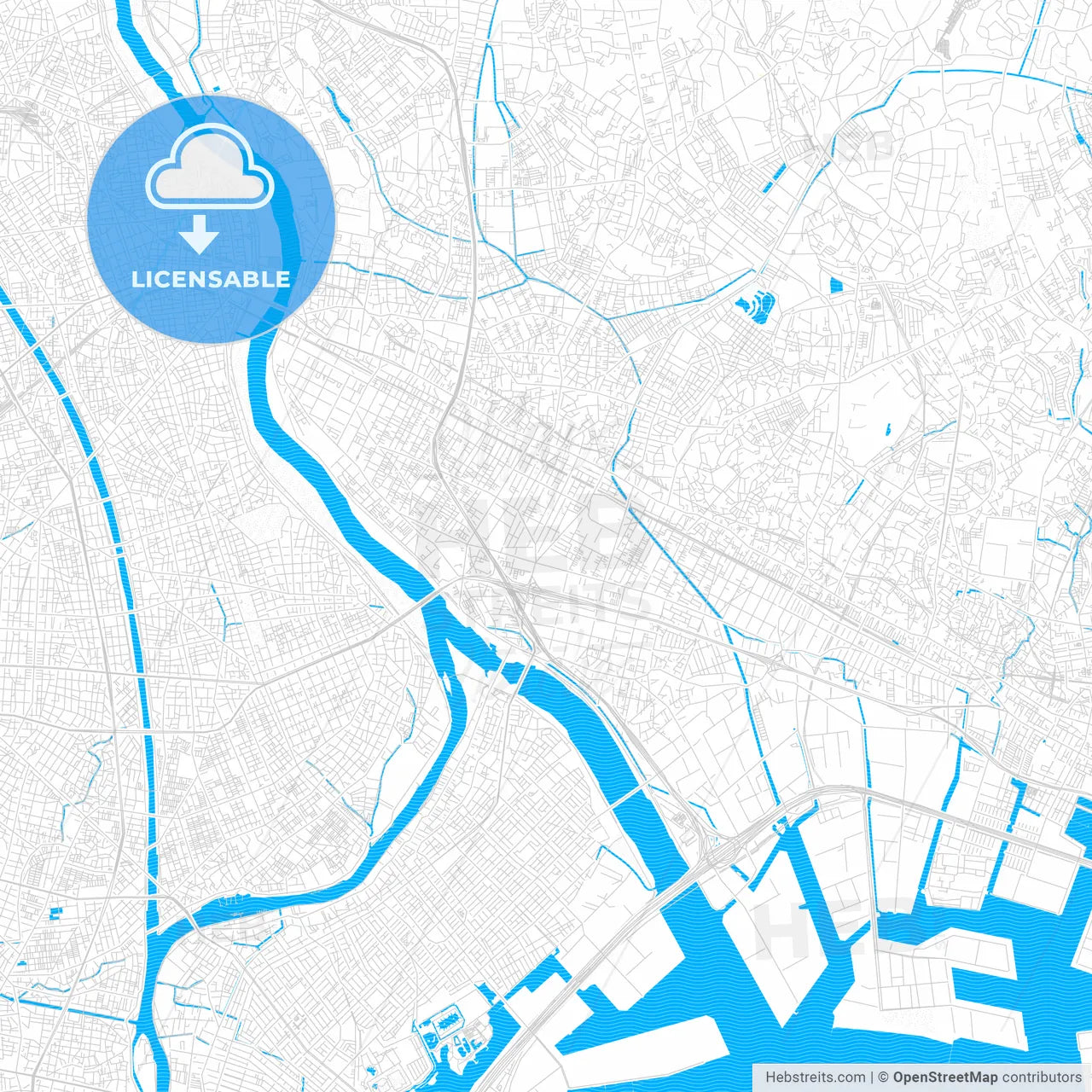 Ichikawa, Japan PDF vector map with water in focus