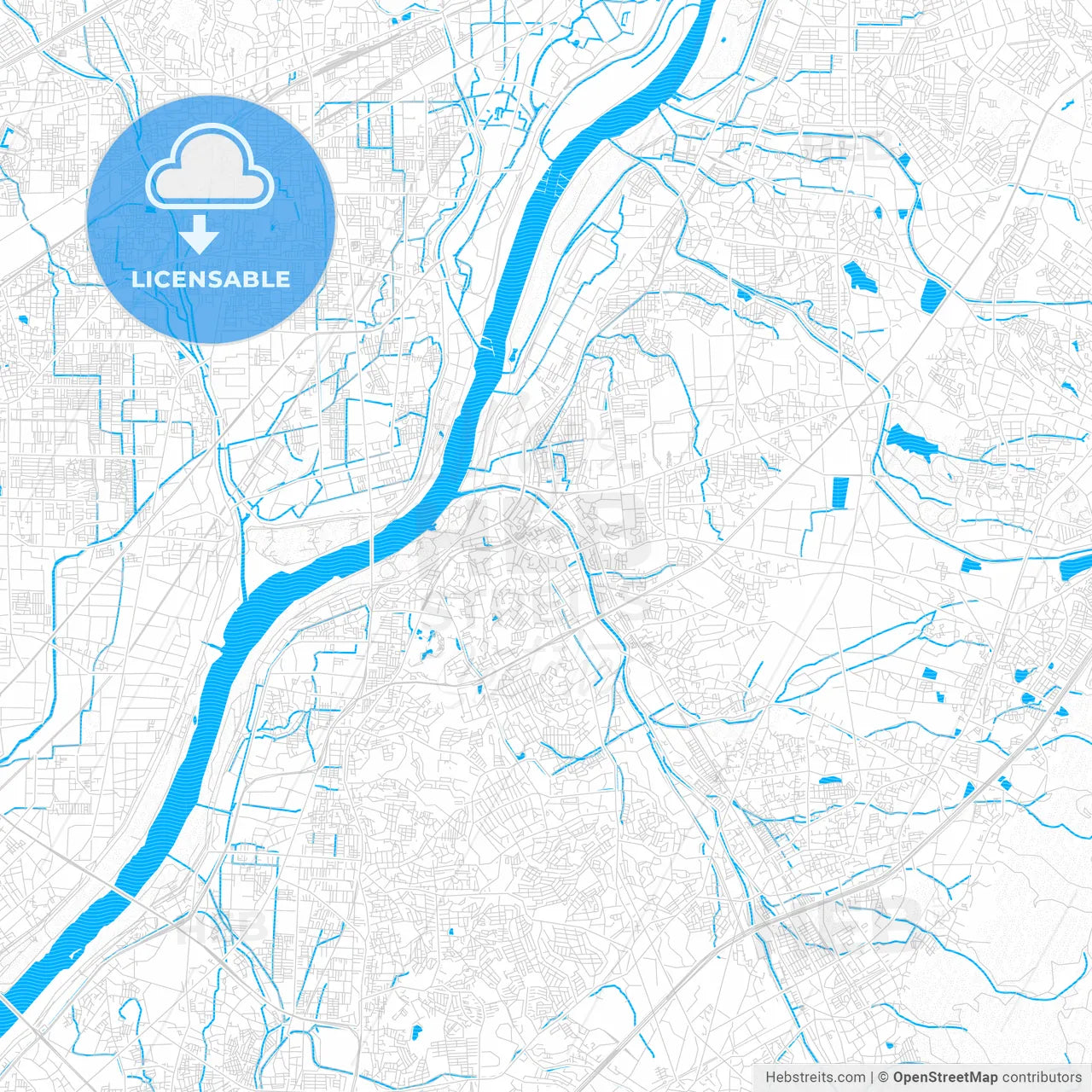 Hirakata, Japan PDF vector map with water in focus