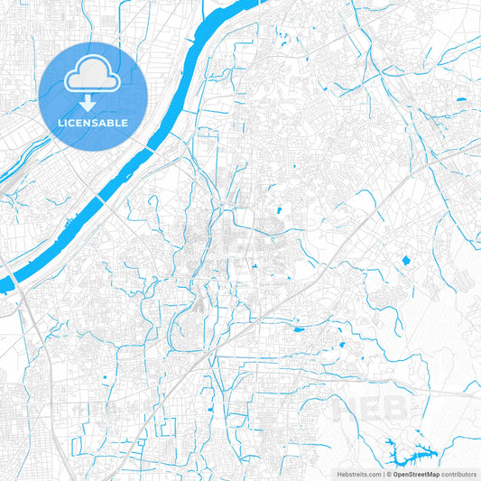 Neyagawa, Japan PDF vector map with water in focus