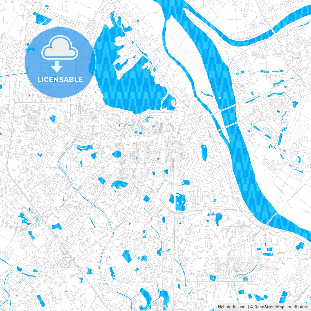 Hanoi, Vietnam PDF vector map with water in focus