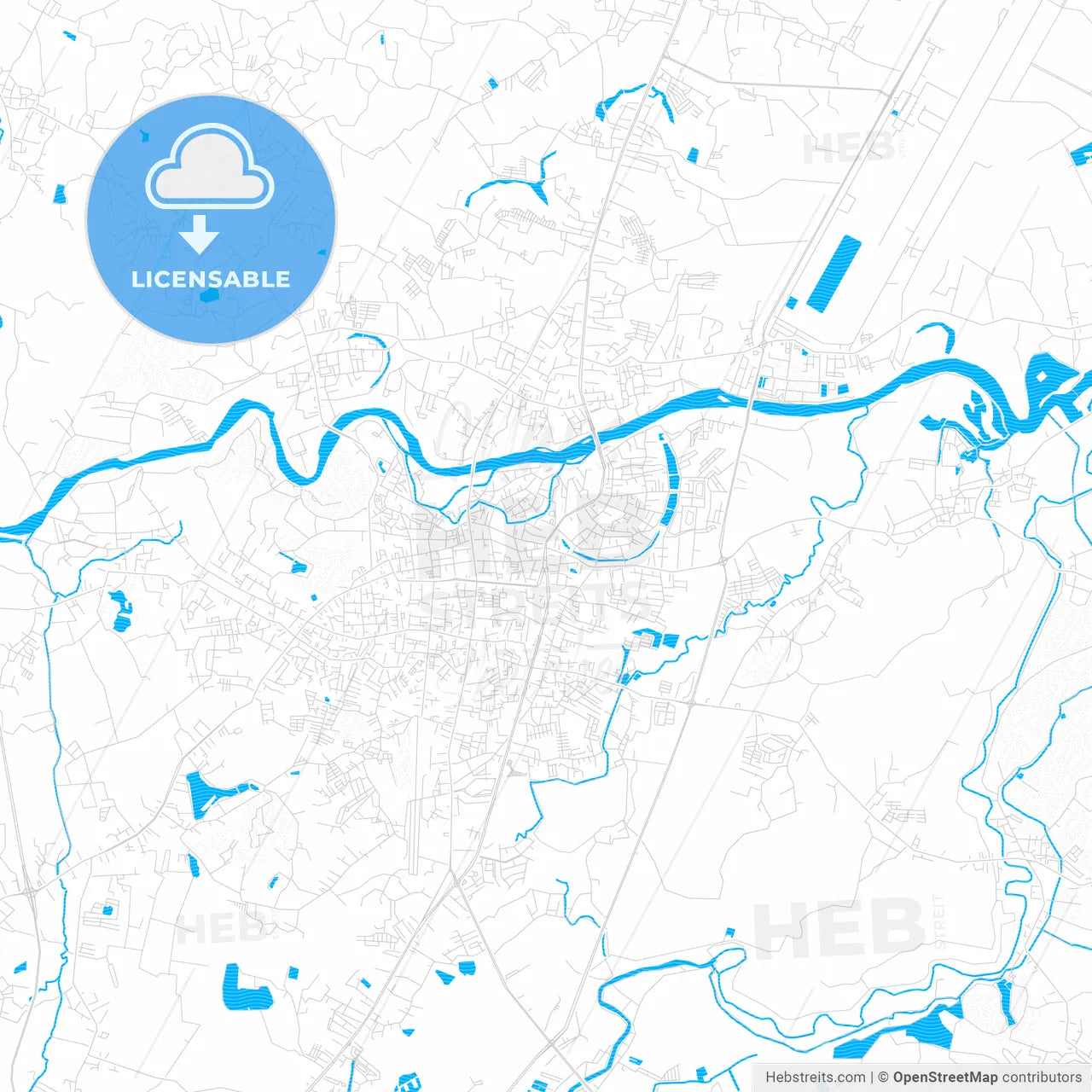 Chiang Rai, Thailand PDF vector map with water in focus