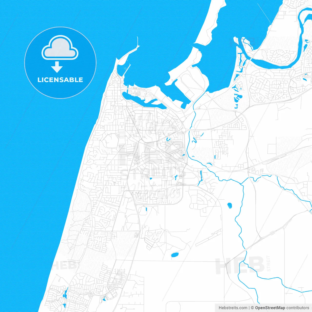 Bunbury, Australia PDF vector map with water in focus