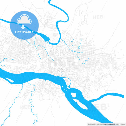 Kisangani, DR Congo PDF vector map with water in focus