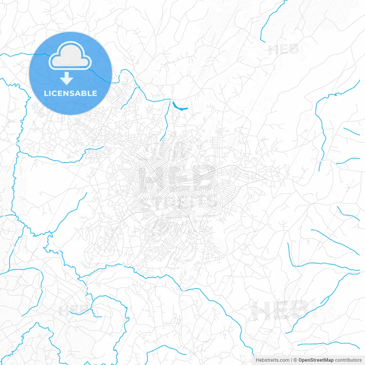 Bafoussam, Cameroon PDF vector map with water in focus