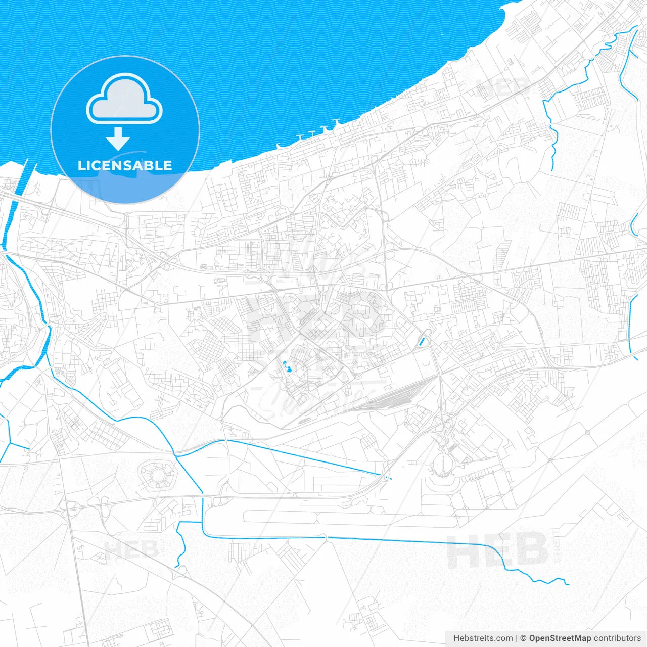 Bab Ezzouar, Algeria PDF vector map with water in focus