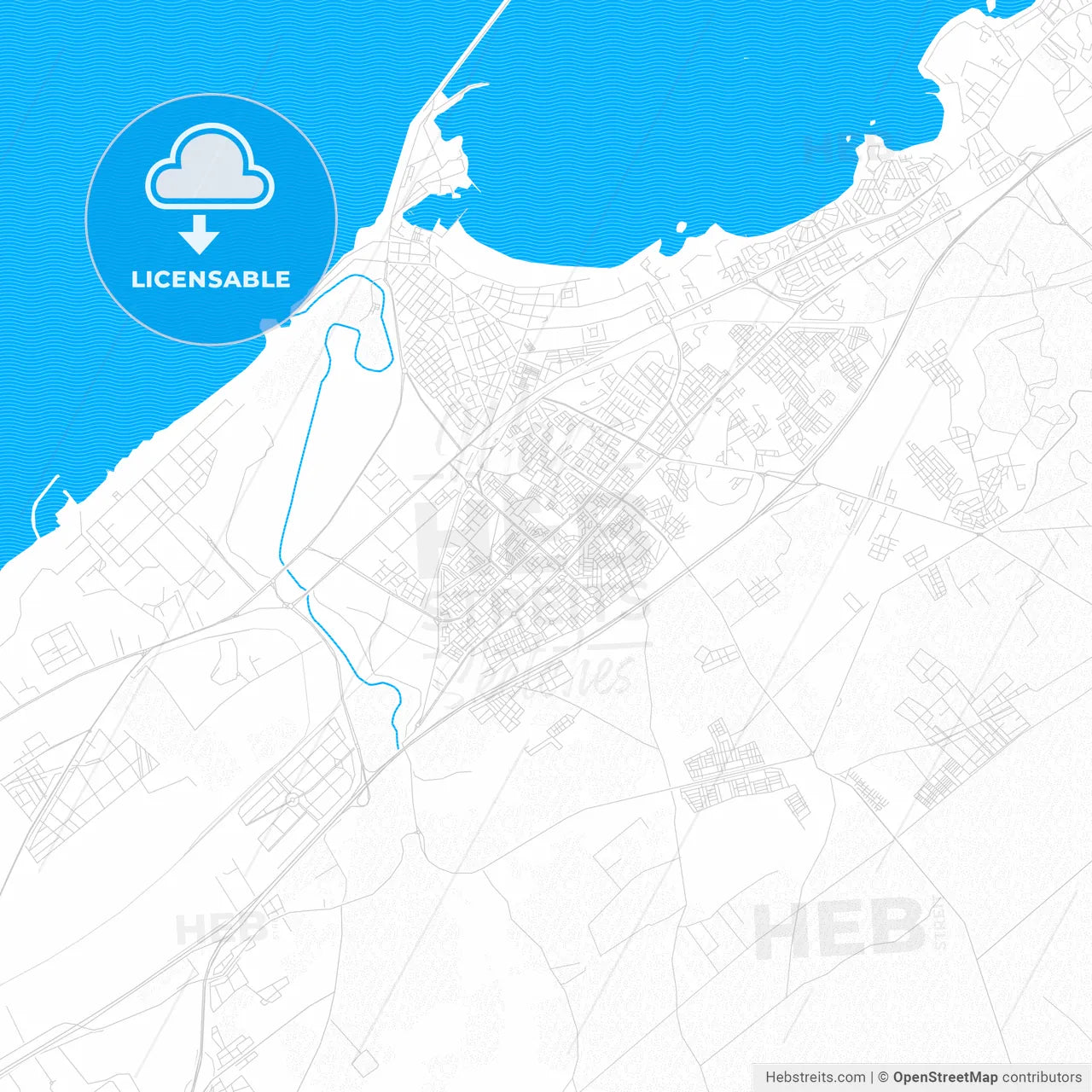 Mohammedia, Morocco PDF vector map with water in focus
