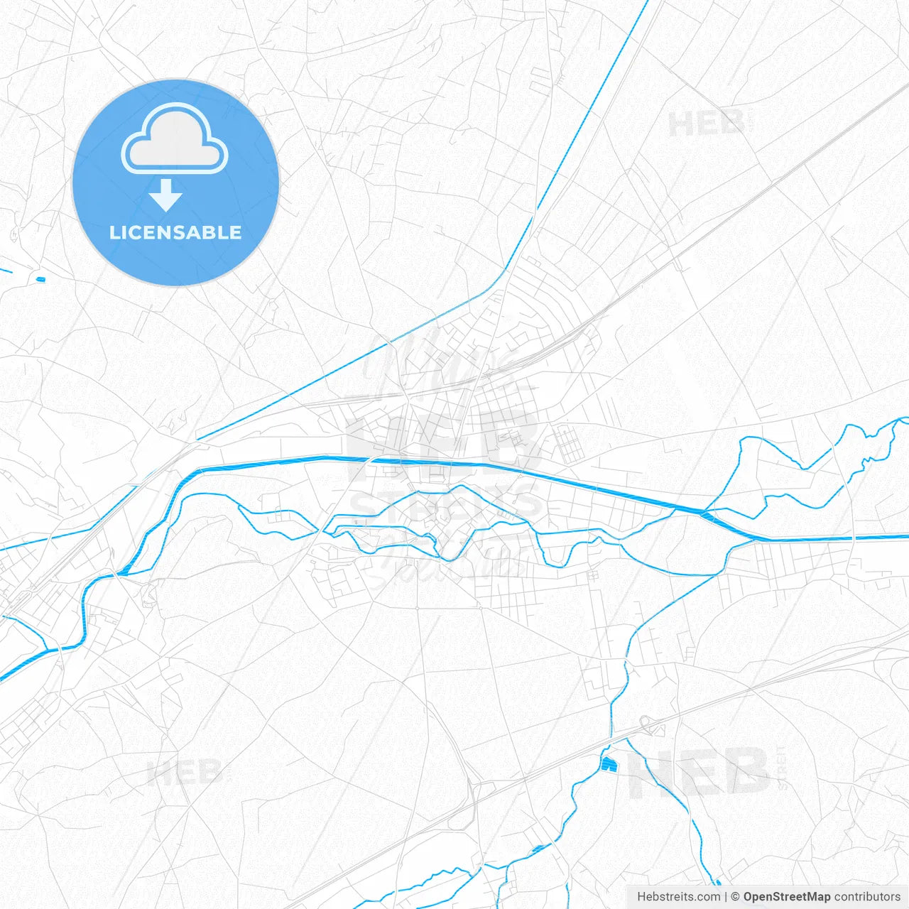 Neunkirchen, Austria PDF vector map with water in focus