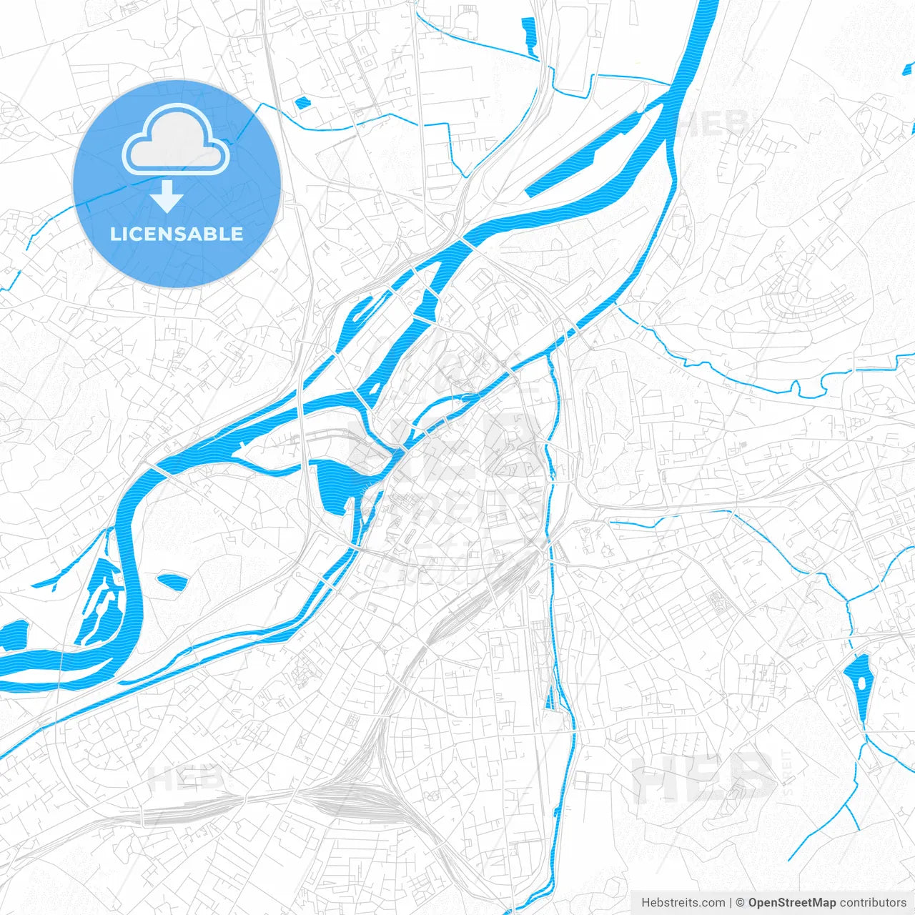 Metz, France PDF vector map with water in focus