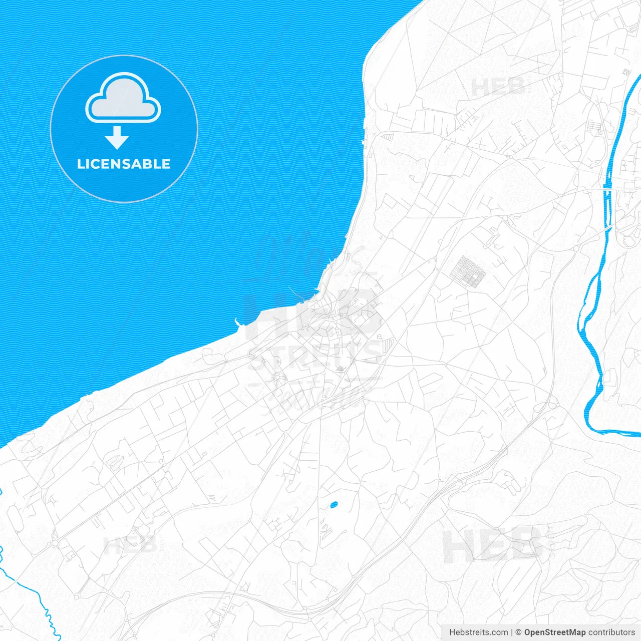 Thonon-les-Bains, France PDF vector map with water in focus