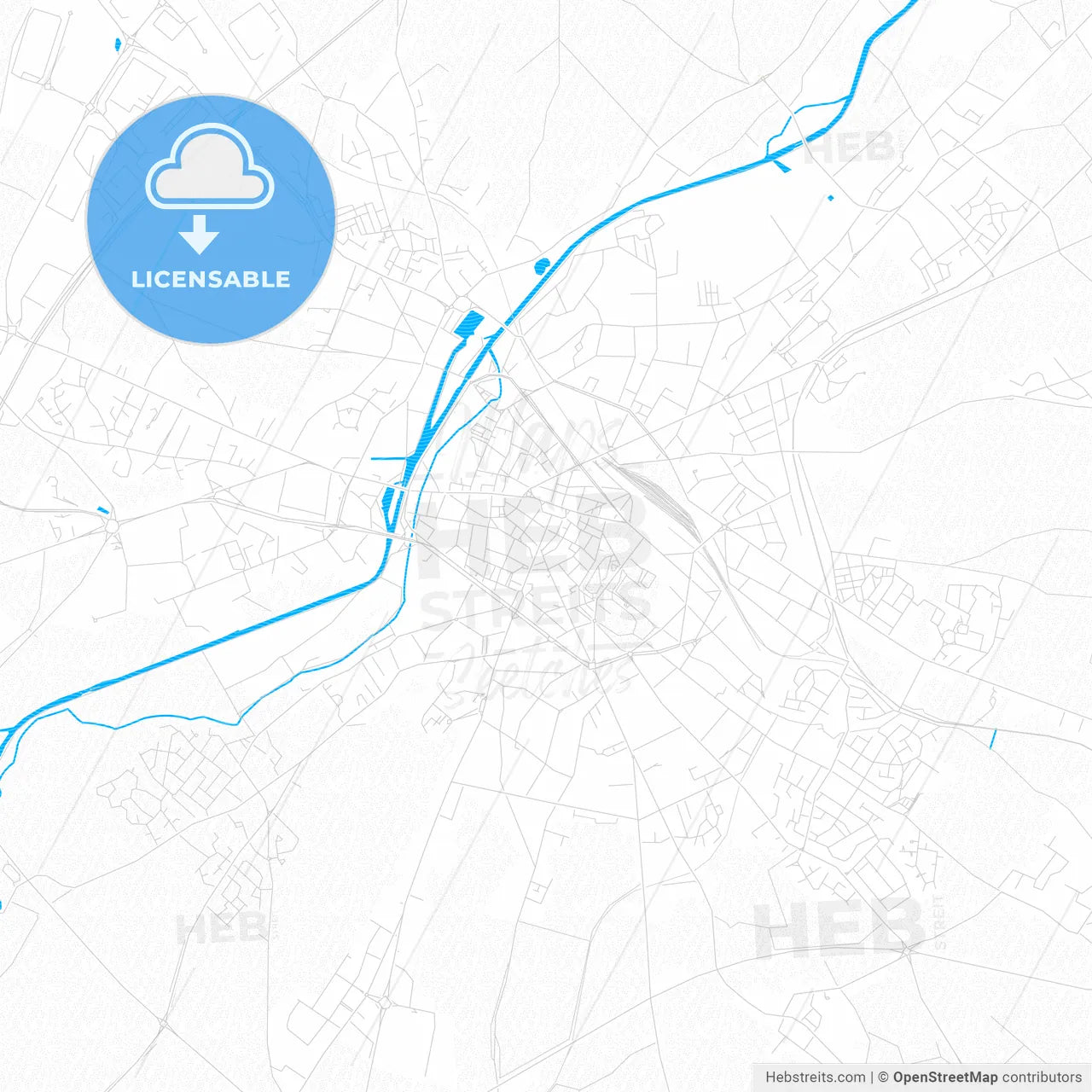 Cambrai, France PDF vector map with water in focus