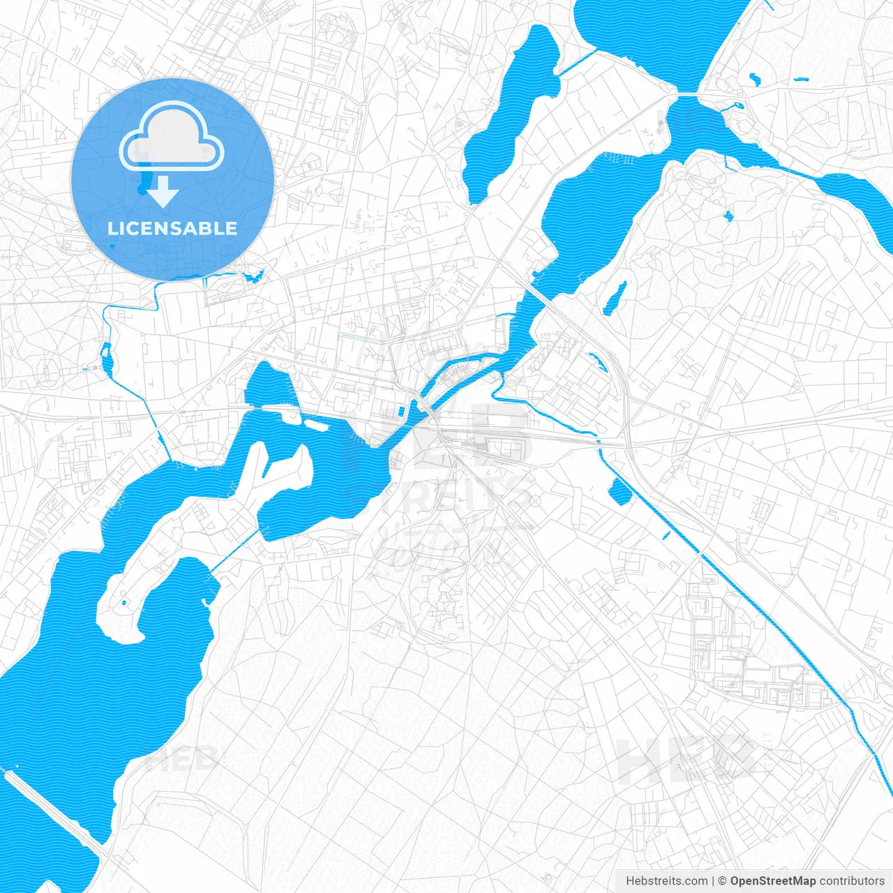Potsdam, Germany PDF vector map with water in focus