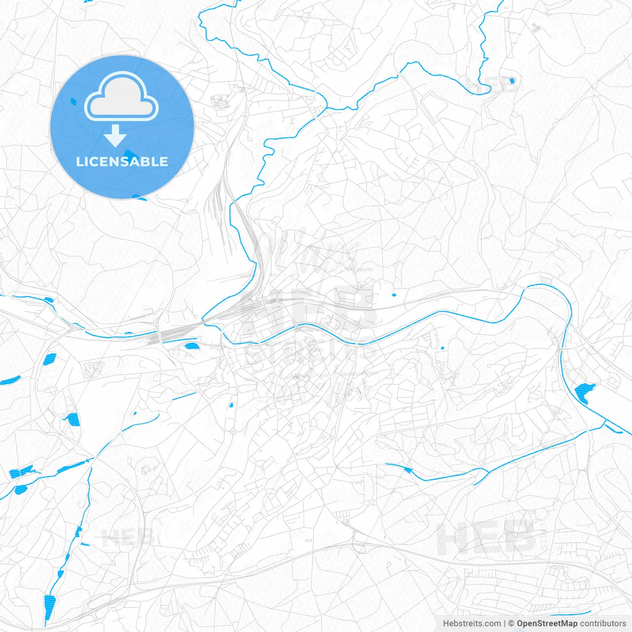Neunkirchen, Germany PDF vector map with water in focus