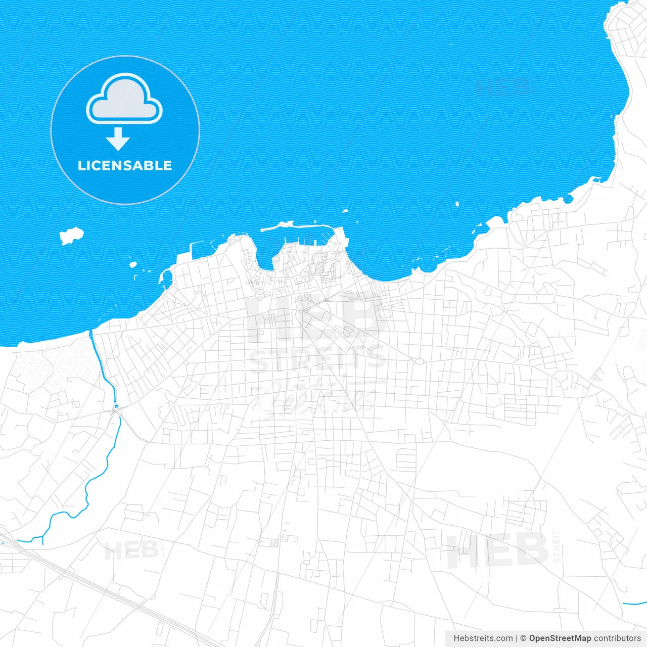 Chania, Greece PDF vector map with water in focus
