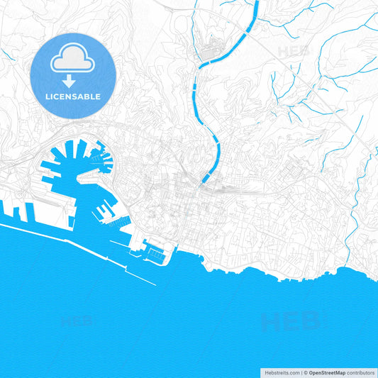 Genoa, Italy PDF vector map with water in focus