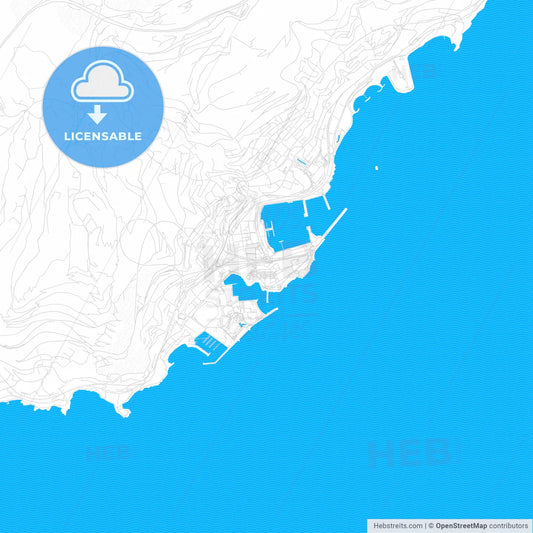 Monaco-Ville, Monaco PDF vector map with water in focus