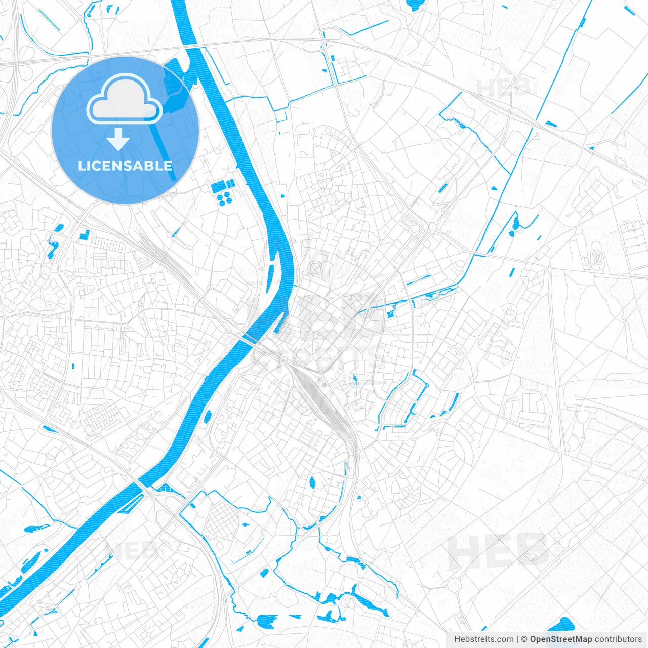 Venlo, Netherlands PDF vector map with water in focus