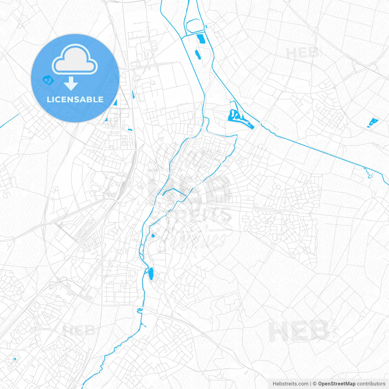 Sittard-Geleen, Netherlands PDF vector map with water in focus