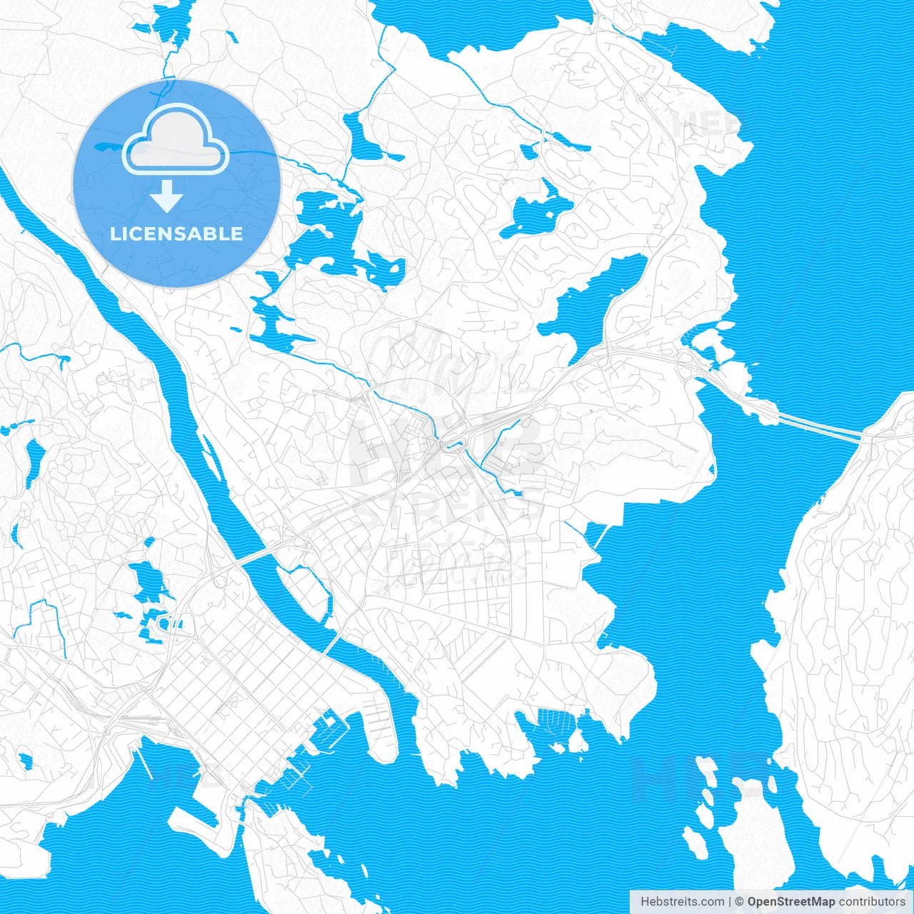 Kristiansand, Norway PDF vector map with water in focus