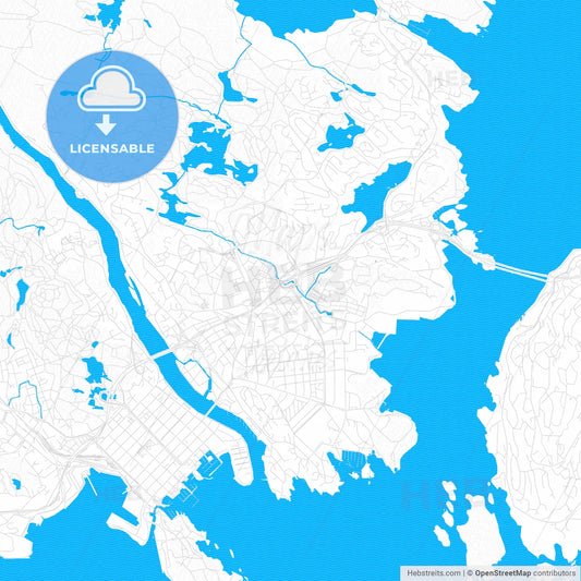 Kristiansand, Norway PDF vector map with water in focus