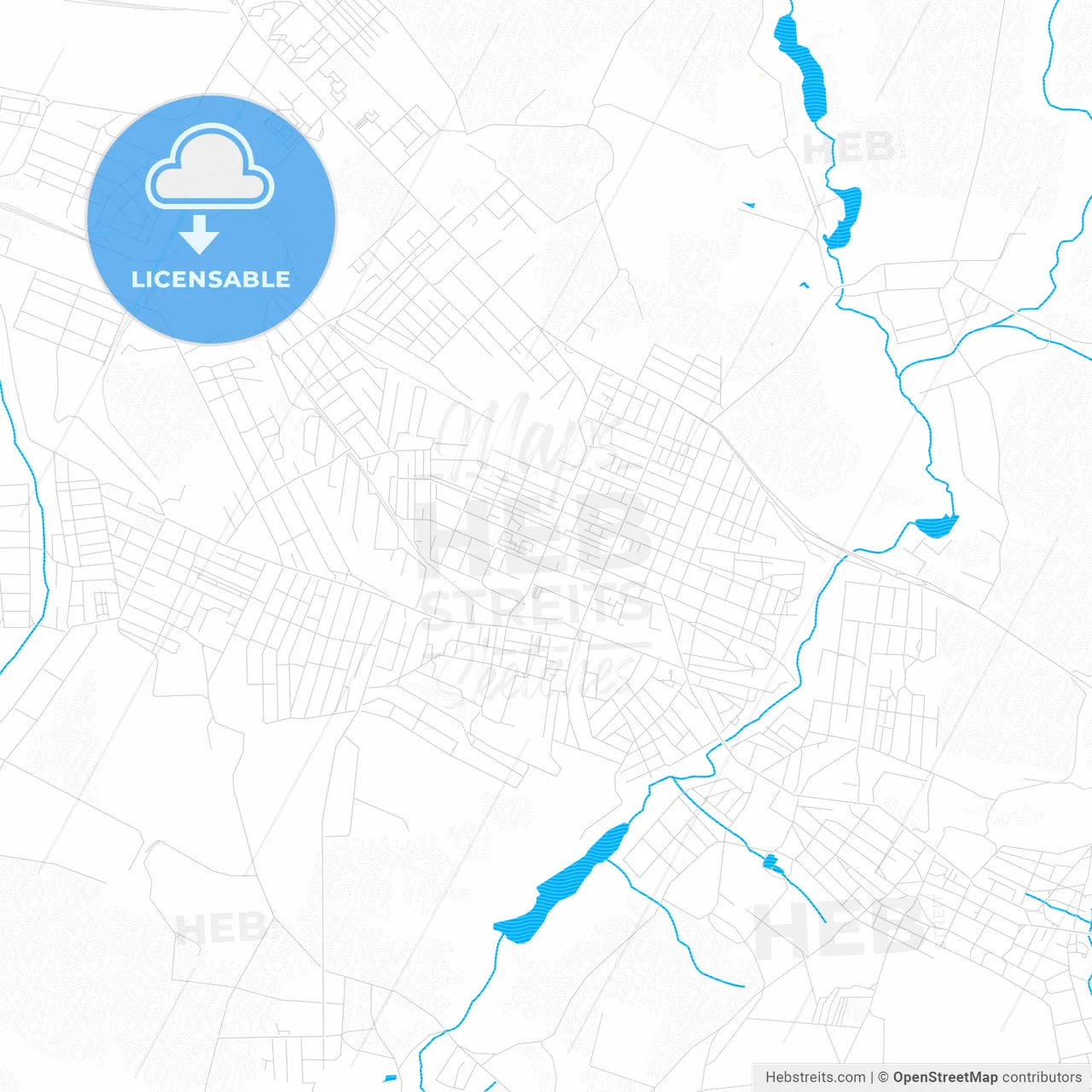 Novoshakhtinsk, Russia PDF vector map with water in focus