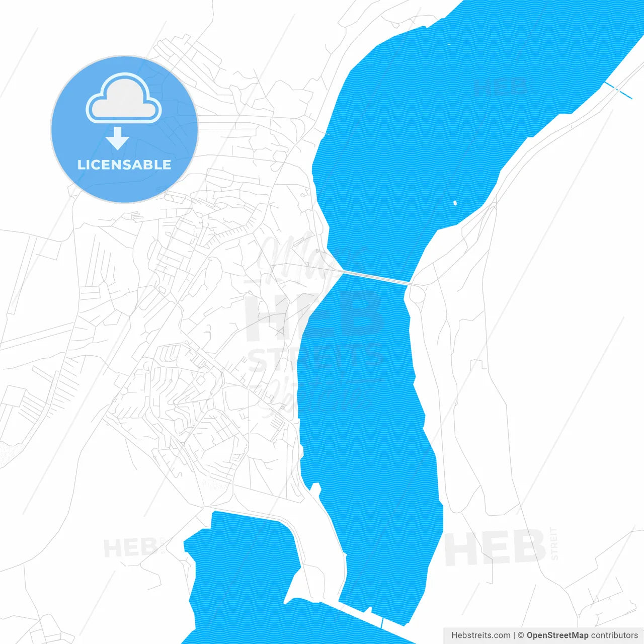 Ust-Ilimsk, Russia PDF vector map with water in focus