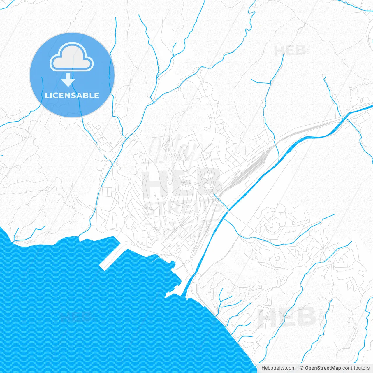 Tuapse, Russia PDF vector map with water in focus