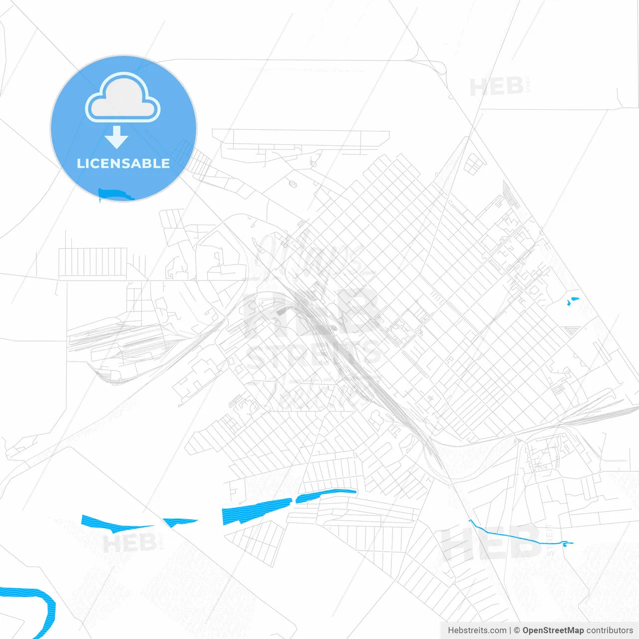 Tikhoretsk, Russia PDF vector map with water in focus