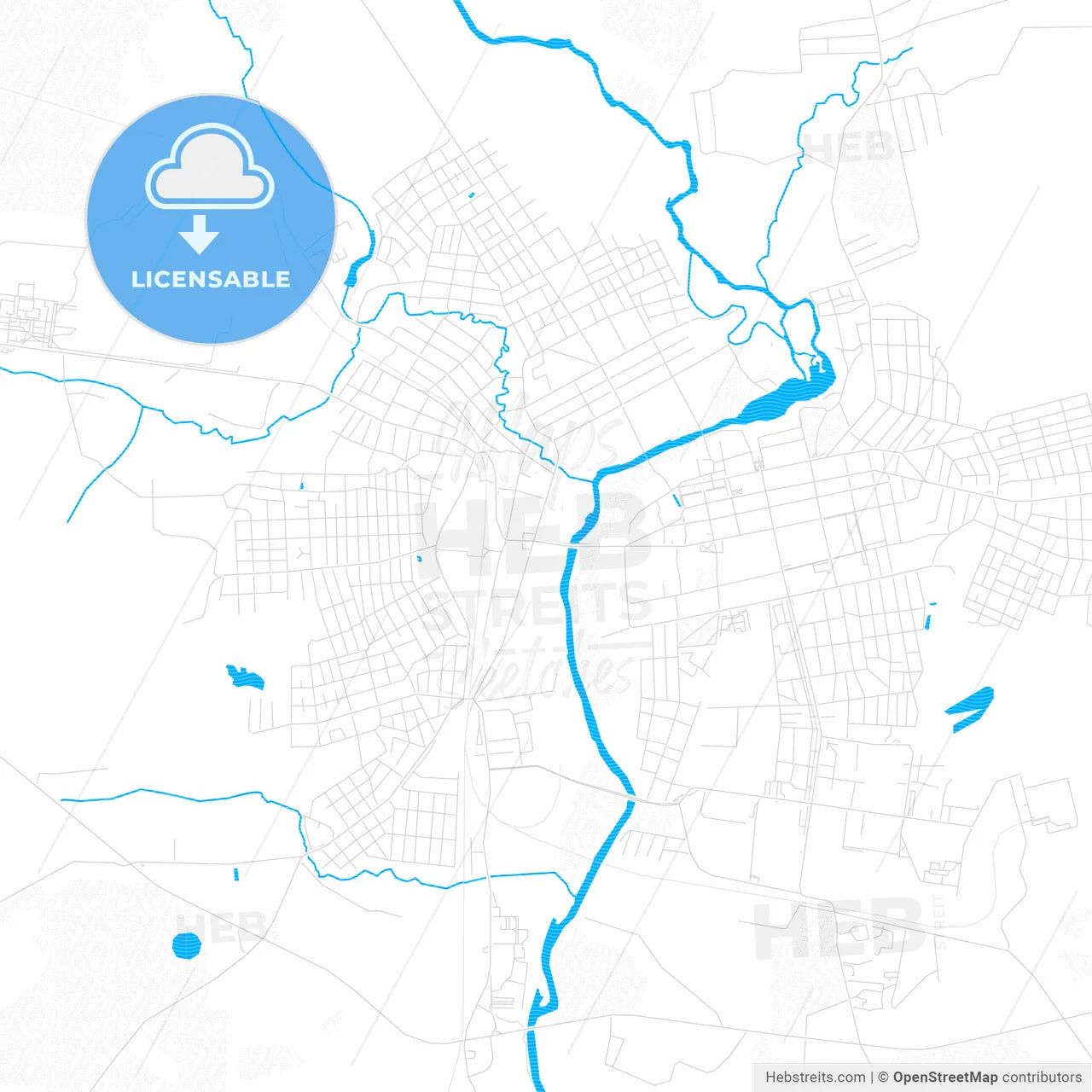 Shuya, Russia PDF vector map with water in focus