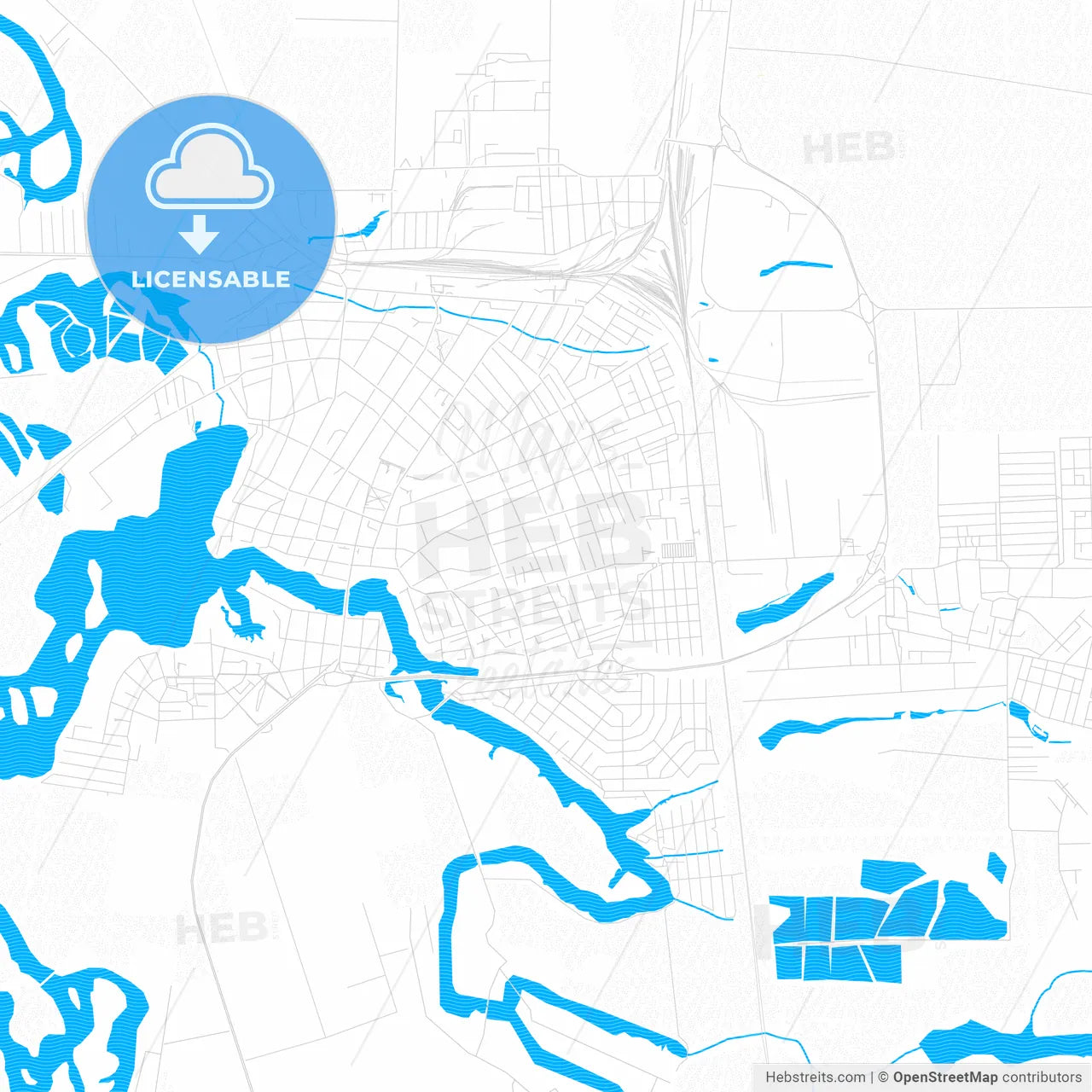 Timashyovsk, Russia PDF vector map with water in focus
