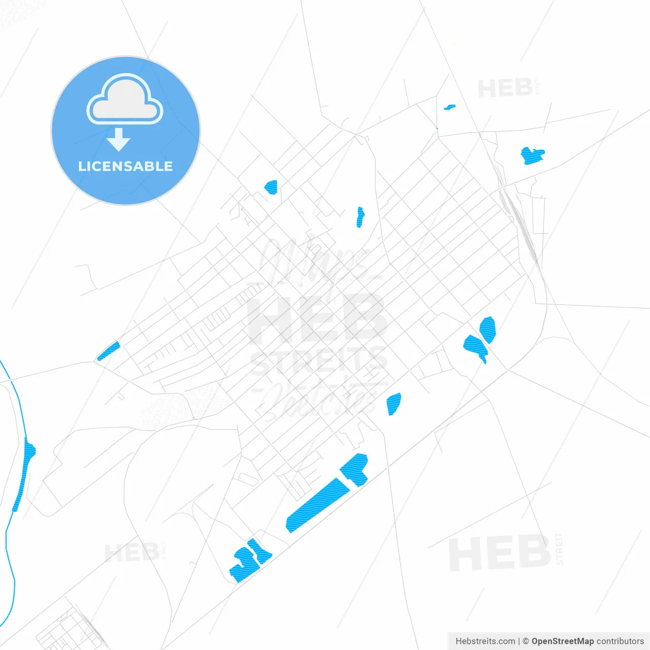 Kikinda, Serbia PDF vector map with water in focus