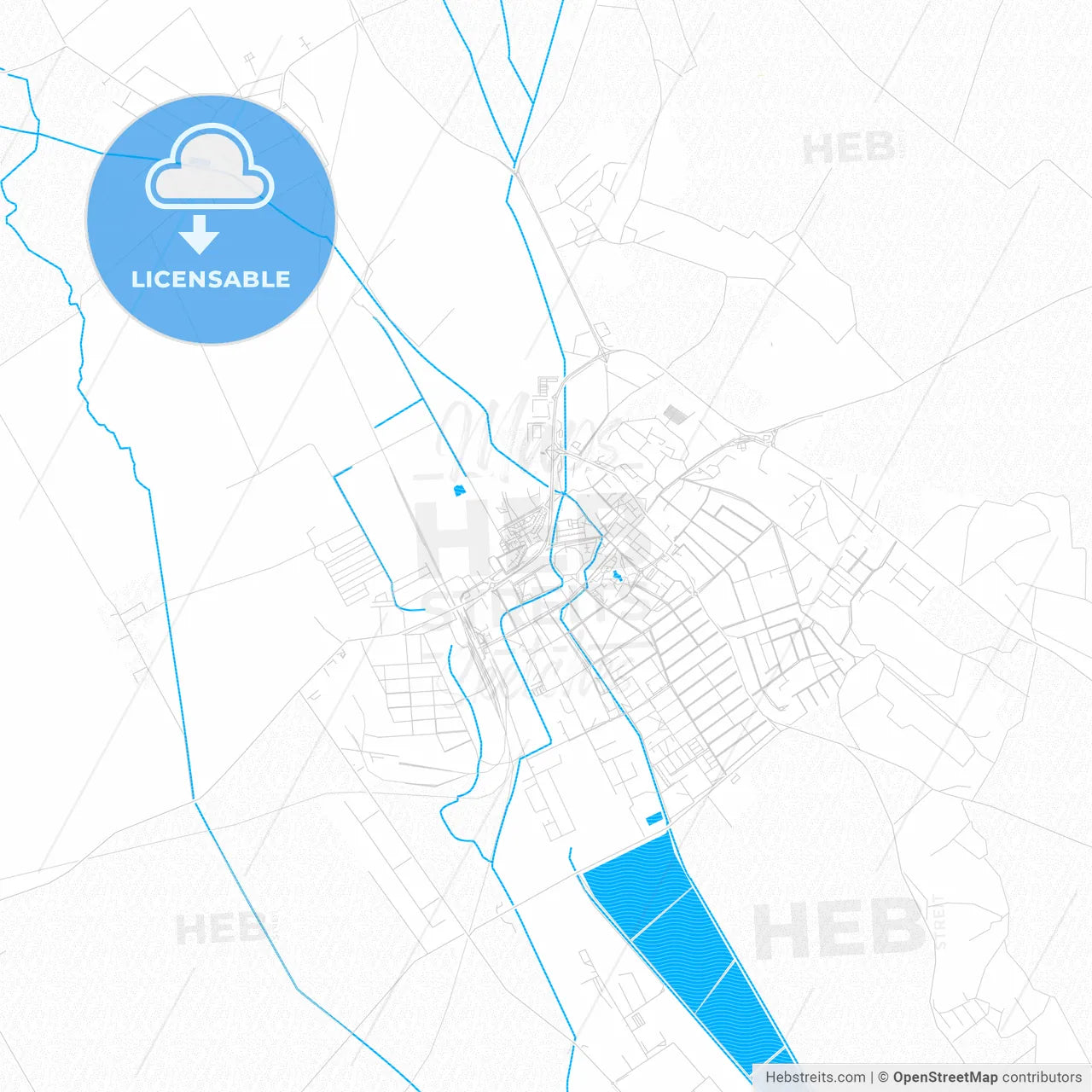 Levice, Slovakia PDF vector map with water in focus