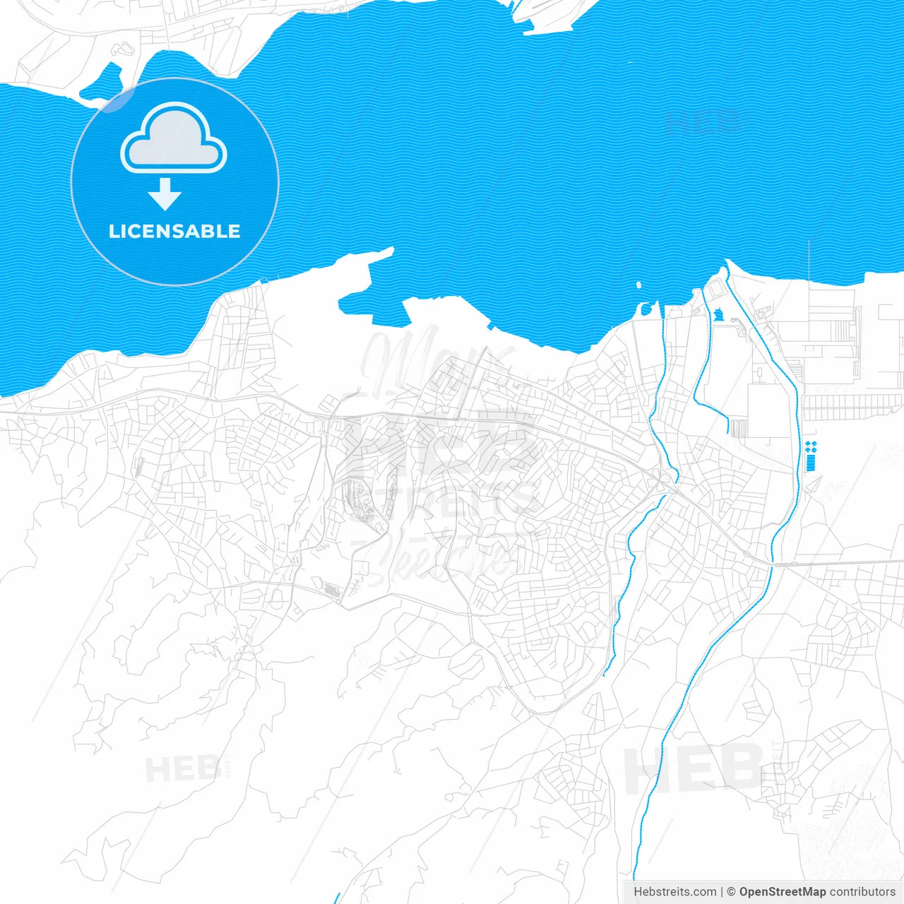 Gölcük, Turkey PDF vector map with water in focus