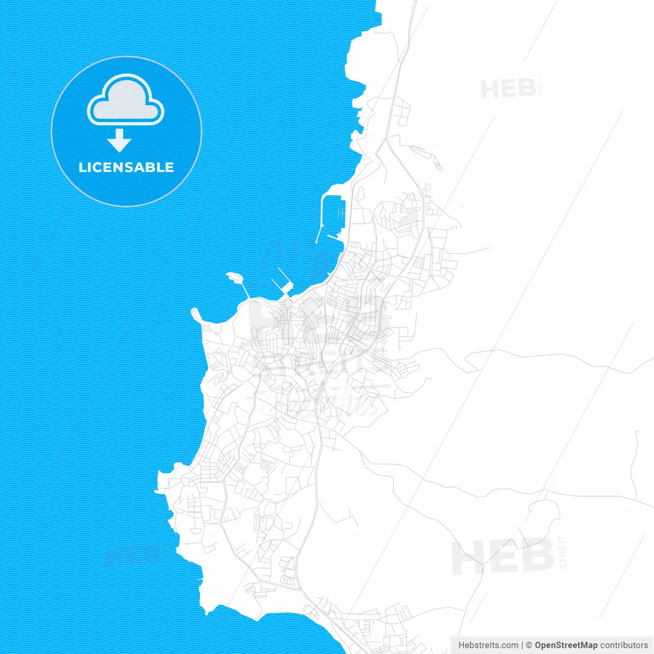 Kuşadası, Turkey PDF vector map with water in focus