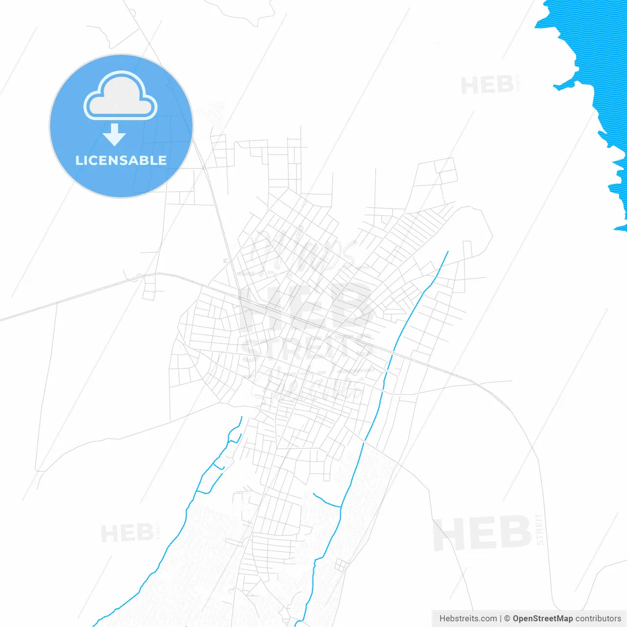 Kahta, Turkey PDF vector map with water in focus