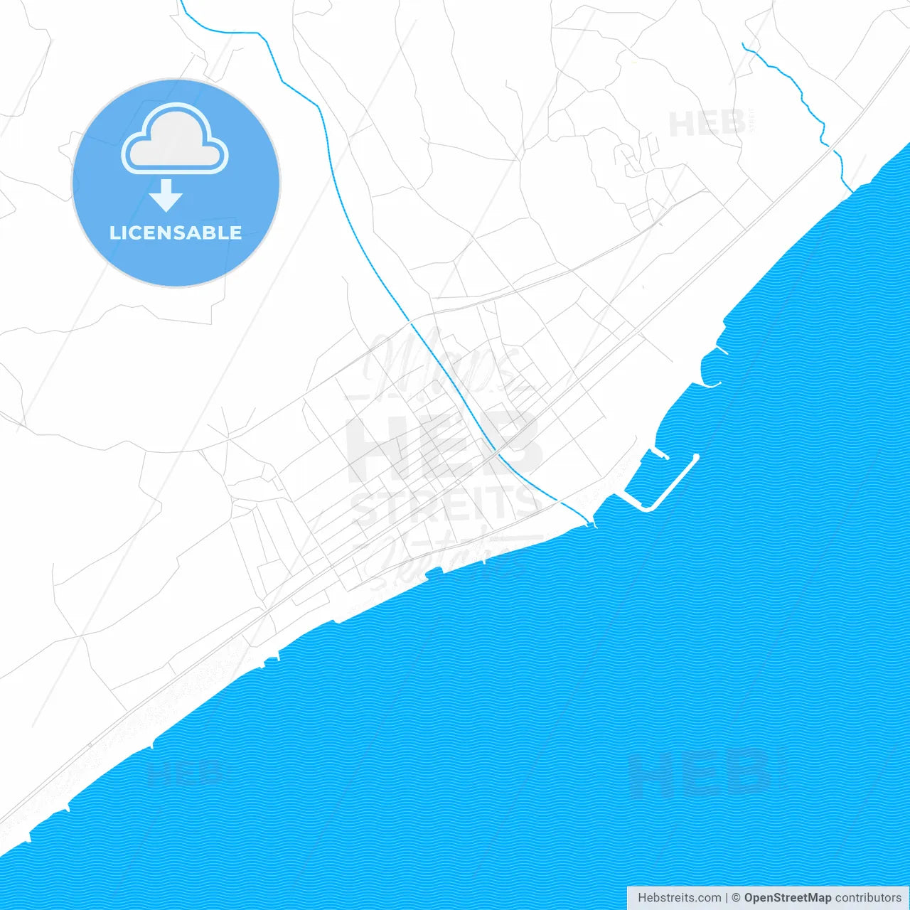 Erdemli, Turkey PDF vector map with water in focus