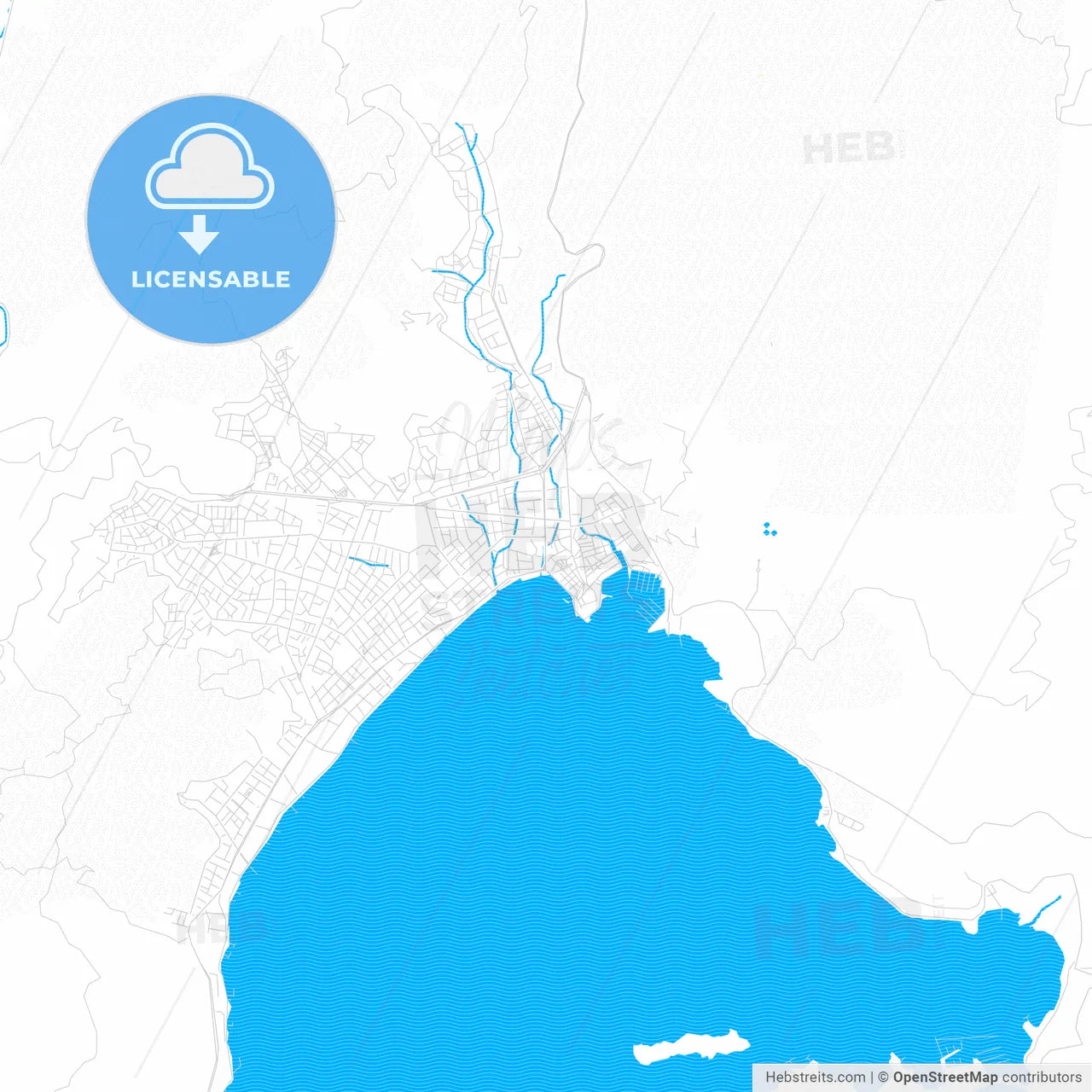 Marmaris, Turkey PDF vector map with water in focus